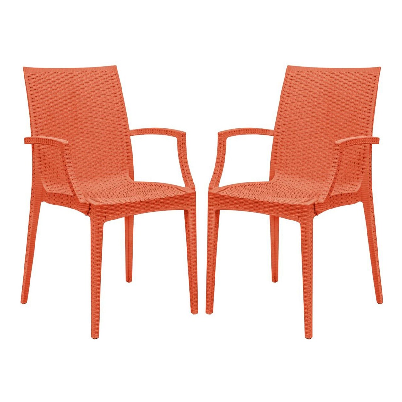 LeisureMod Weave Mace Indoor/Outdoor Chair (With Arms), Set of 2